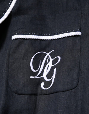 Dolce & Gabbana Dark Blue DG Embroidery Jacket Robe Blazer