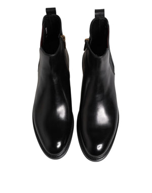 Dolce & Gabbana Black Chelsea Leather Mid Calf Boots Shoes