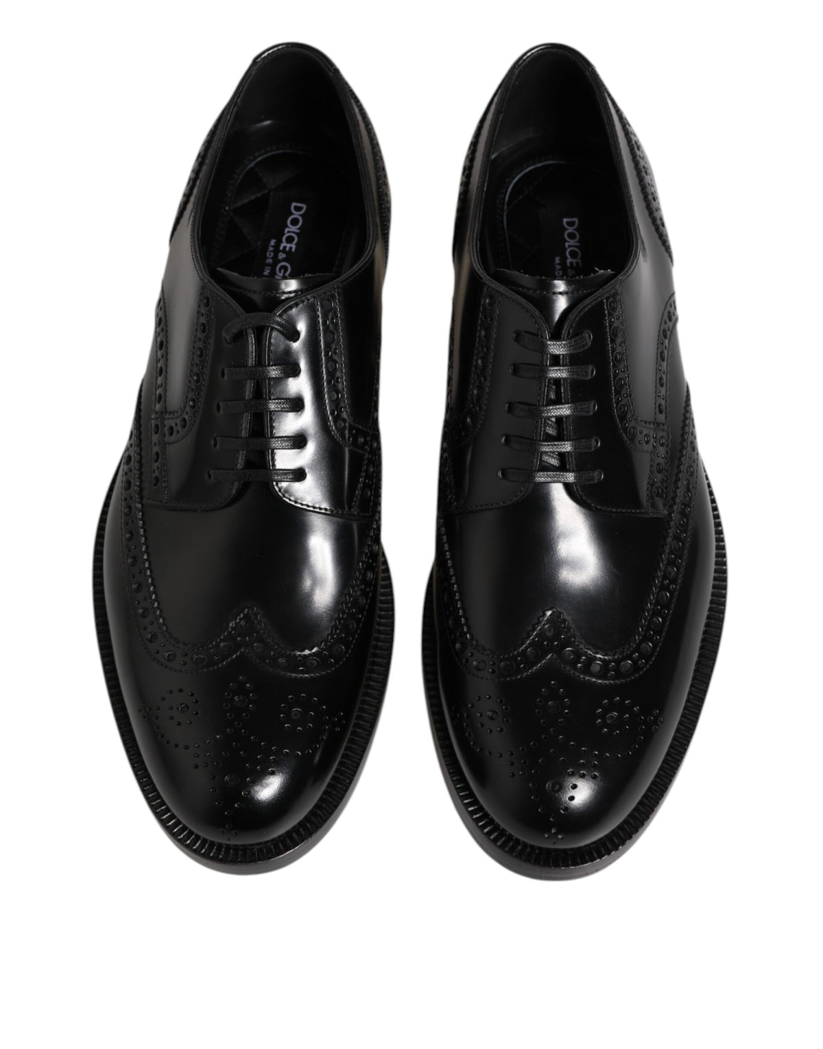 Dolce & Gabbana Black Leather Derby Wingtip Formal Shoes