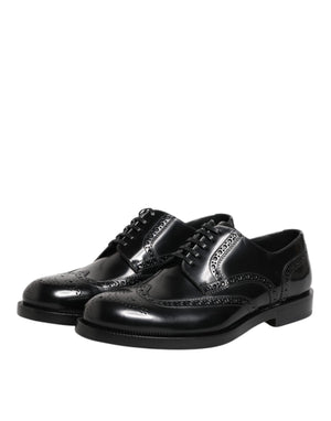Dolce & Gabbana Black Leather Derby Wingtip Formal Shoes