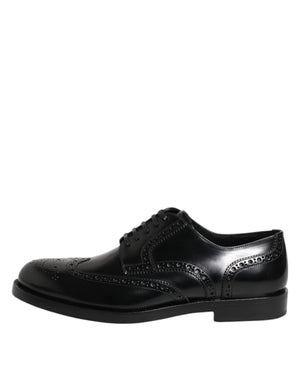 Dolce & Gabbana Black Leather Derby Wingtip Formal Shoes