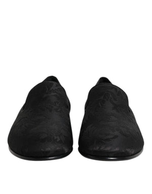 Dolce & Gabbana Black Floral Brocade Loafers Men Dress Shoes