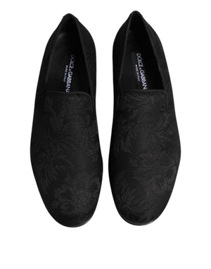 Dolce & Gabbana Black Floral Brocade Loafers Men Dress Shoes