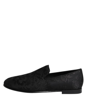 Dolce & Gabbana Black Floral Brocade Loafers Men Dress Shoes