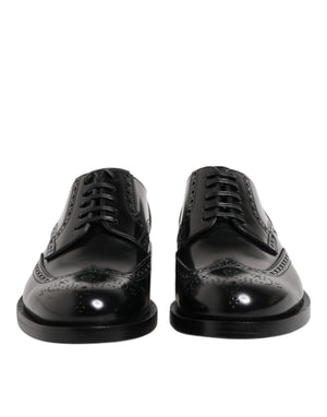 Dolce & Gabbana Black Leather Derby Wingtip Formal Shoes