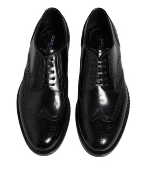 Dolce & Gabbana Black Leather Derby Wingtip Formal Shoes
