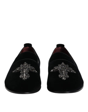 Dolce & Gabbana Black Suede Cross Slip On Loafers Dress Shoes