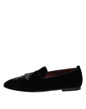 Dolce & Gabbana Black Suede Cross Slip On Loafers Dress Shoes