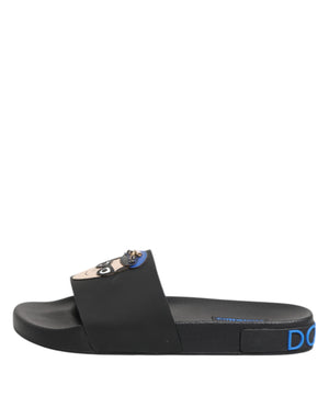 Dolce & Gabbana Black Leather Slides Flats Beachwear Shoes