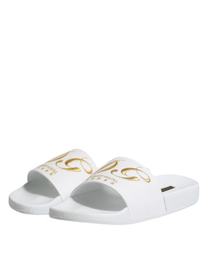 Dolce & Gabbana White Leather Slides Sandals Beachwear Shoes