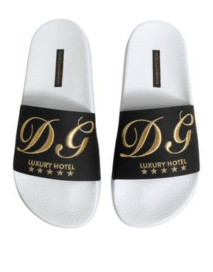 Dolce & Gabbana White Black Leather Sandals Beachwear Shoes