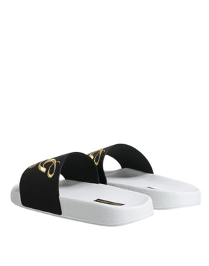 Dolce & Gabbana White Black Leather Sandals Beachwear Shoes