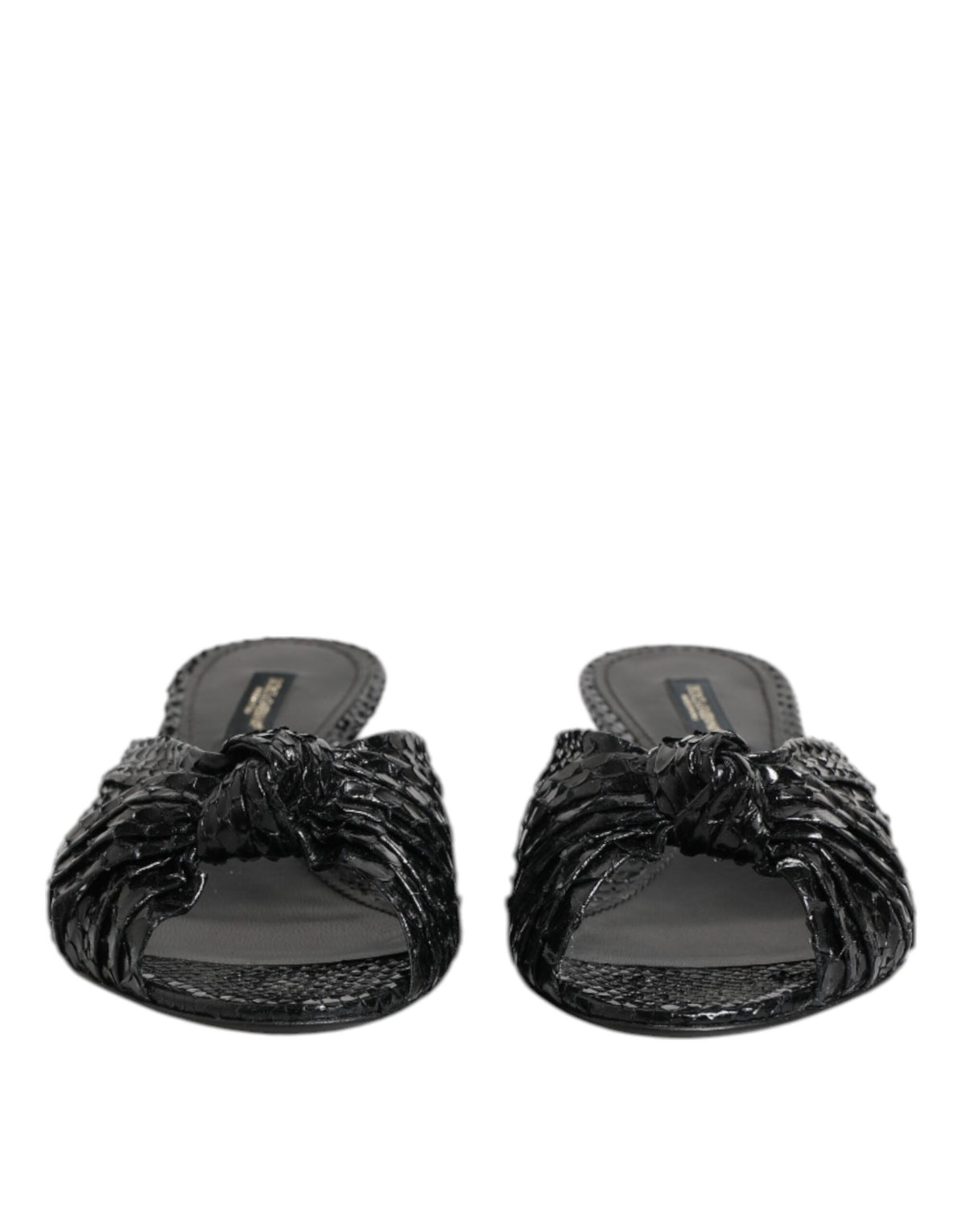 Dolce & Gabbana Black Leather Heels Slides Sandals Shoes