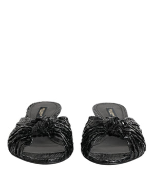 Dolce & Gabbana Black Leather Heels Slides Sandals Shoes
