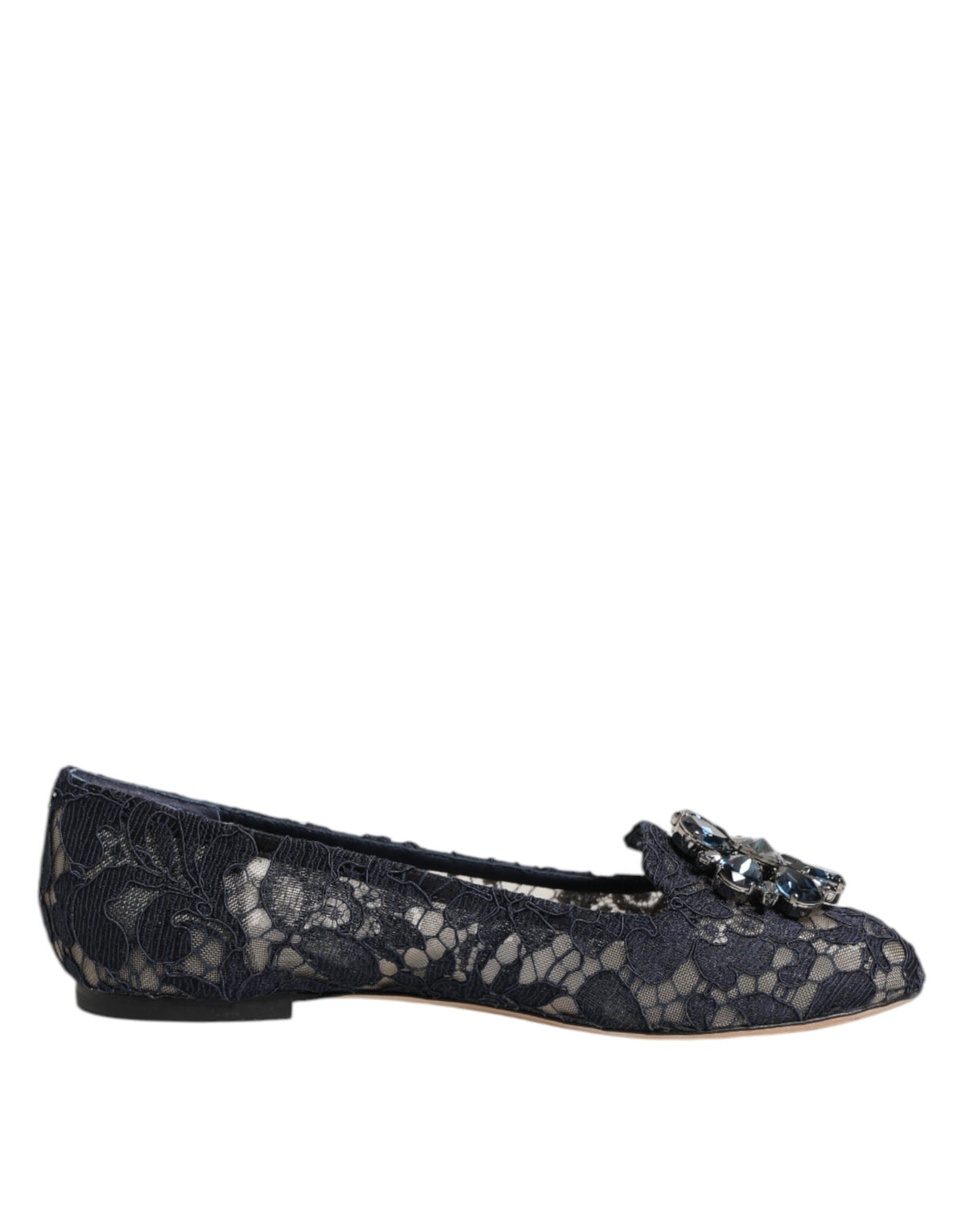 Dolce & Gabbana Blue Taormina Lace Crystals Flats Shoes