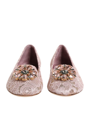Dolce & Gabbana Pink Taormina Lace Crystals Flats Shoes