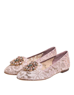 Dolce & Gabbana Pink Taormina Lace Crystals Flats Shoes