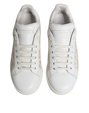 Dolce & Gabbana White Lace Leather Low Top Sneaker Shoes