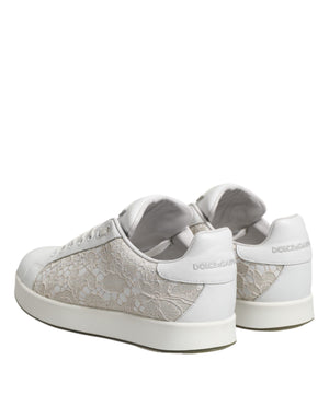 Dolce & Gabbana White Lace Leather Low Top Sneaker Shoes