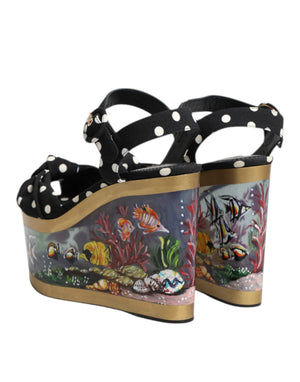 Dolce & Gabbana Multicolor Fish Polka Dot Wedge Sandals Shoes