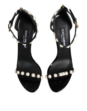 Dolce & Gabbana Black KEIRA Pearl Embellished Sandals Shoes