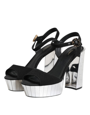 Dolce & Gabbana Black Crystal Ankle Strap Keira Sandal Shoes
