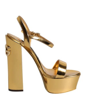 Dolce & Gabbana Gold Leather Platform Keira Sandals Shoes