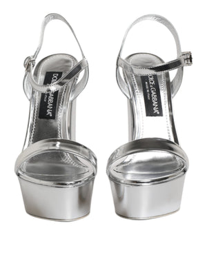 Dolce & Gabbana Silver Leather Platform Keira Sandals Shoes