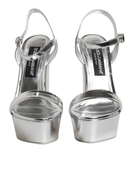 Dolce & Gabbana Silver Leather Platform Keira Sandals Shoes