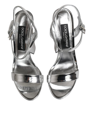 Dolce & Gabbana Silver Leather Platform Keira Sandals Shoes