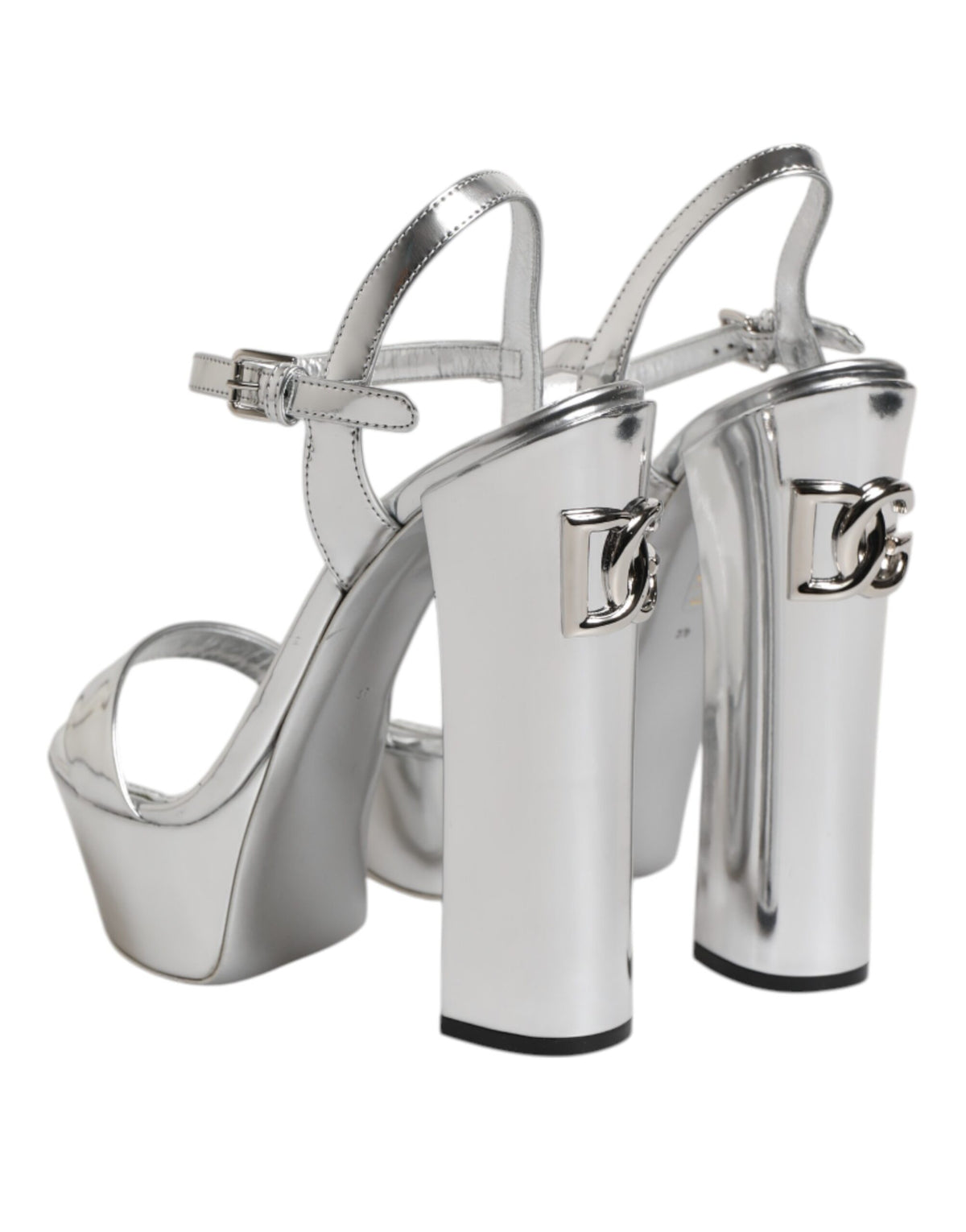 Dolce & Gabbana Silver Leather Platform Keira Sandals Shoes