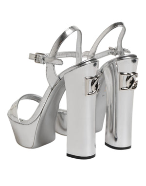 Dolce & Gabbana Silver Leather Platform Keira Sandals Shoes