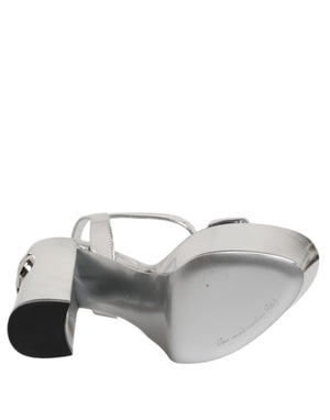 Dolce & Gabbana Silver Leather Platform Keira Sandals Shoes