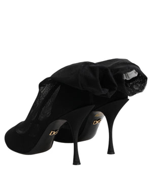 Dolce & Gabbana Black Silk Stretch Mesh Sock Boots Shoes
