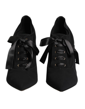 Dolce & Gabbana Black Lace Up Stiletto Heels Pumps Shoes