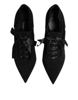 Dolce & Gabbana Black Lace Up Stiletto Heels Pumps Shoes