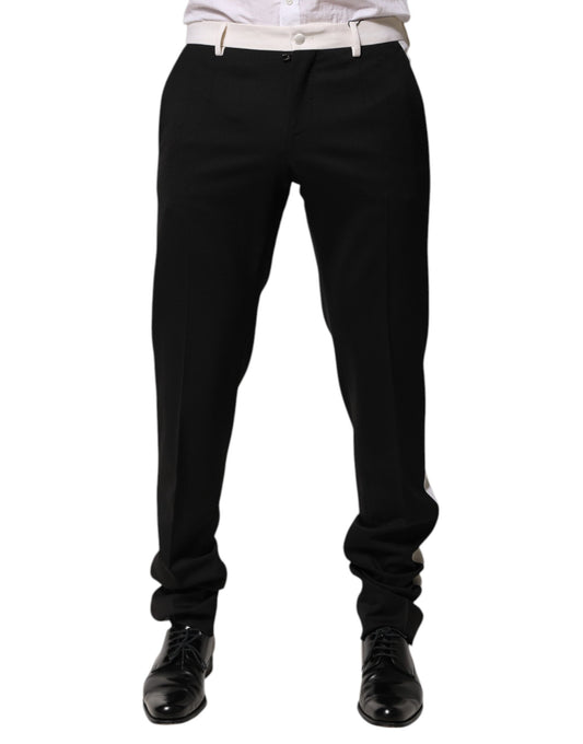 Dolce & Gabbana Black White Stripe Wool Men Trouser Pants