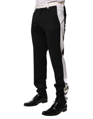 Dolce & Gabbana Black White Stripe Wool Men Trouser Pants