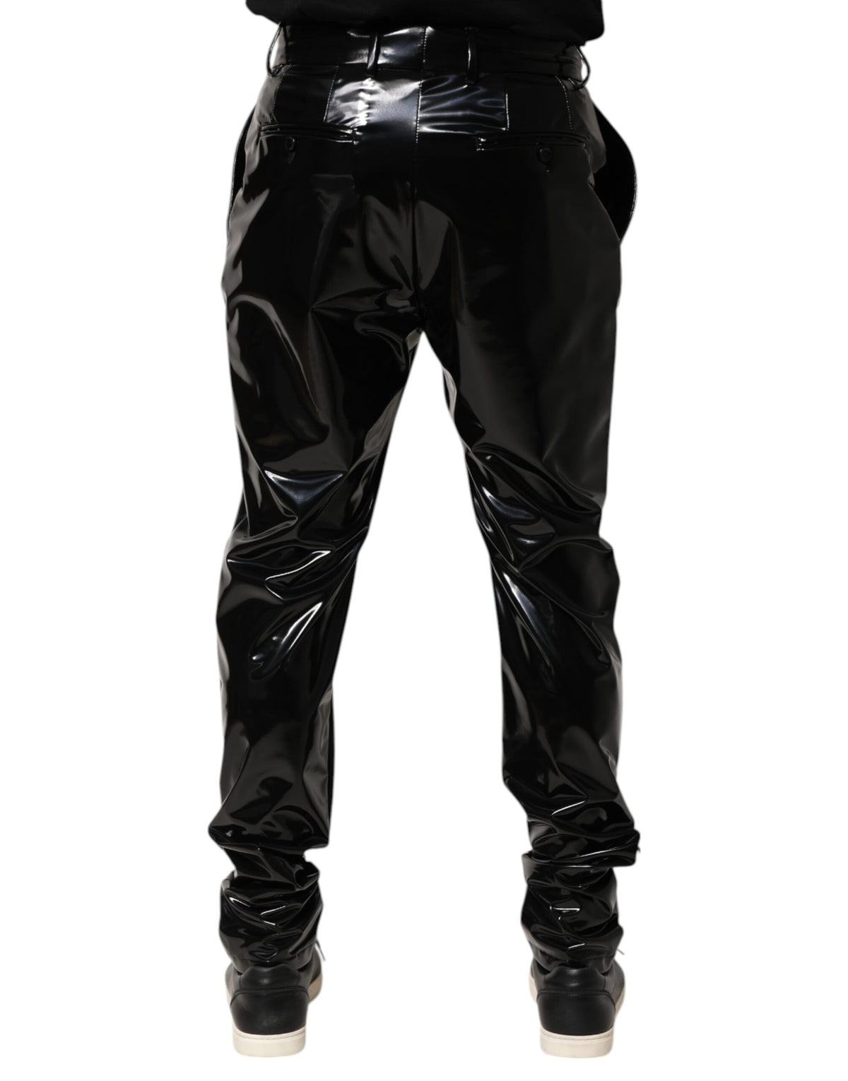 Dolce & Gabbana Black Polyester Mid Waist Men Trouser Pants
