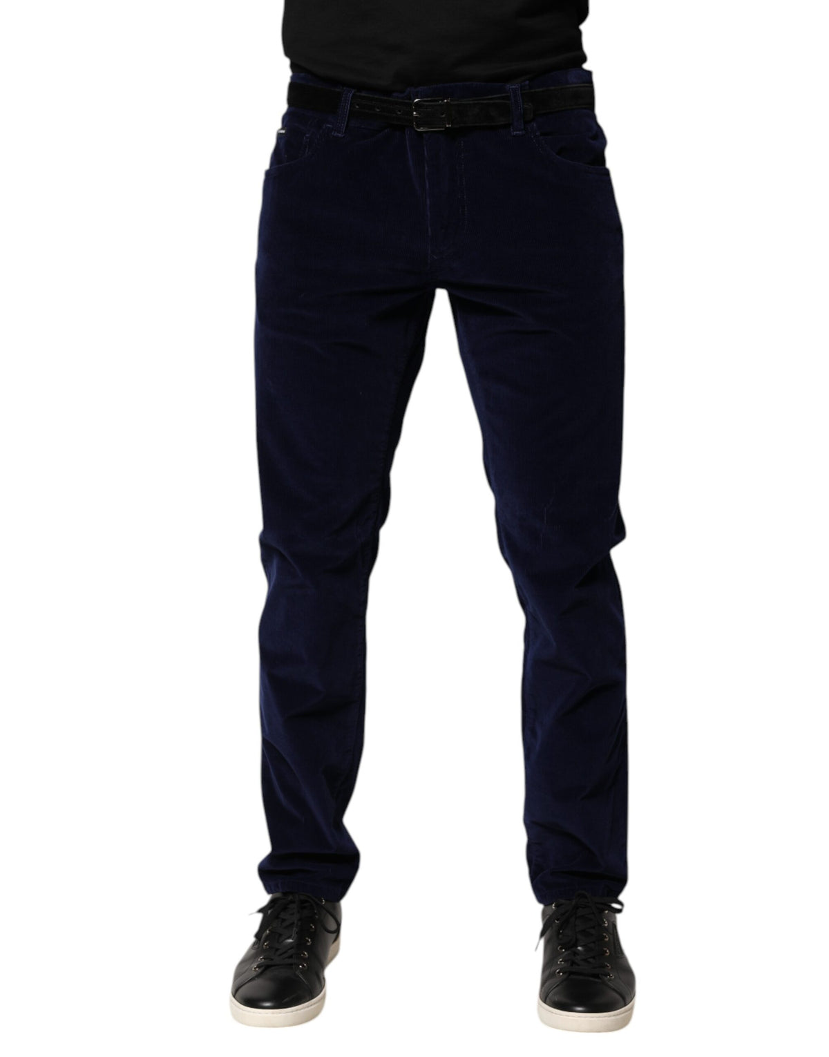 Dolce & Gabbana Navy Blue Cotton Tapered Formal Trouser Pants