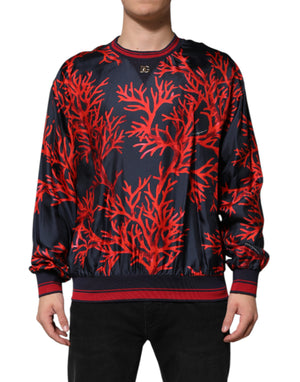 Dolce & Gabbana Navy Red Silk Coral Print Pullover Sweater