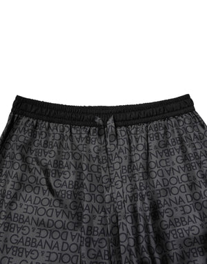 Dolce & Gabbana Gray Black Silk DG Logo Men Bermuda Shorts