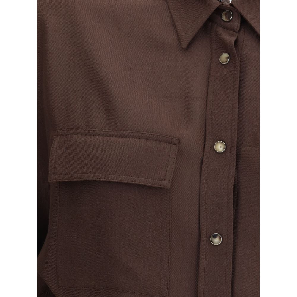 Brunello Cucinelli Brown Polyester Dress Shirt