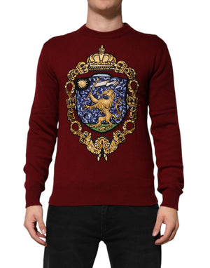 Dolce & Gabbana Burgundy Cashmere Lion Crest Pullover Sweater
