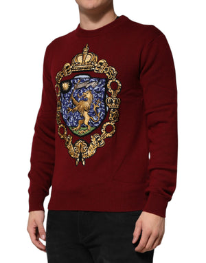 Dolce & Gabbana Burgundy Cashmere Lion Crest Pullover Sweater