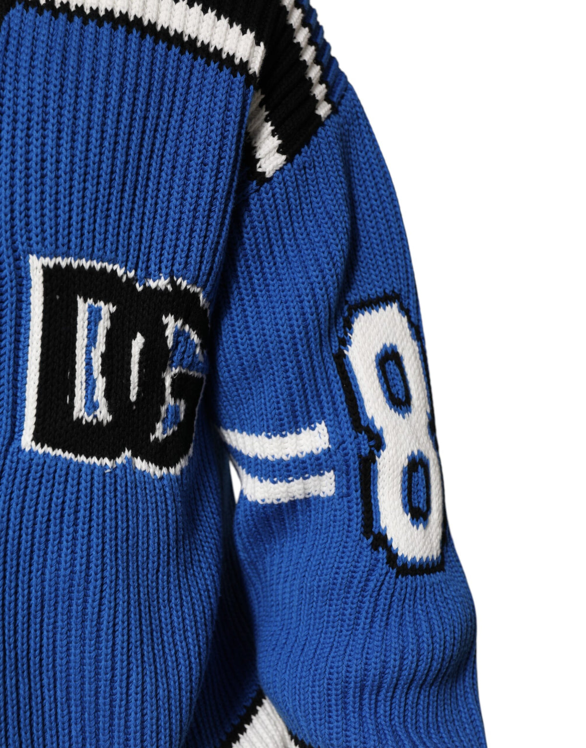 Dolce & Gabbana Blue Cotton Logo Patch Ribbed Knit Cardigan Sweater