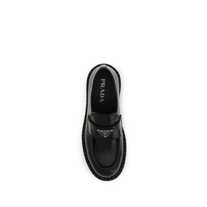 Prada Black Calf Leather Bos Taurus Slip-On Loafers
