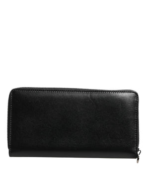 Dolce & Gabbana Black Leather Logo Plaque Zip Around Continental Wallet