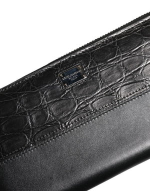 Dolce & Gabbana Black Leather Logo Plaque Zip Around Continental Wallet