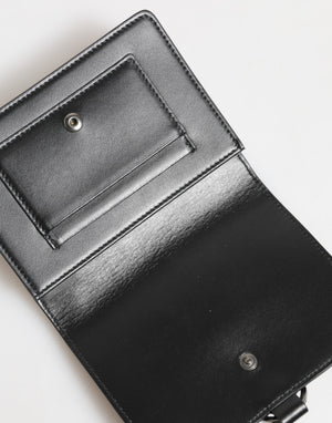 Dolce & Gabbana Black Leather Crystal Embellished Card Holder Wallet